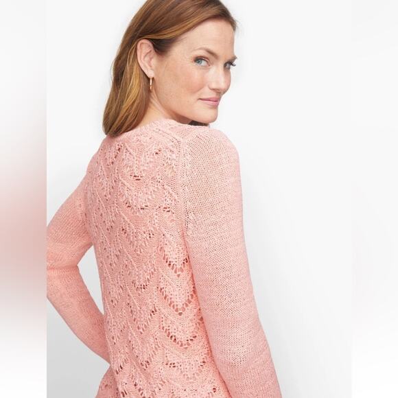Talbots Favorite Pointelle Crewneck Sweater in Scallop Pink - Size L - Picture 2 of 6